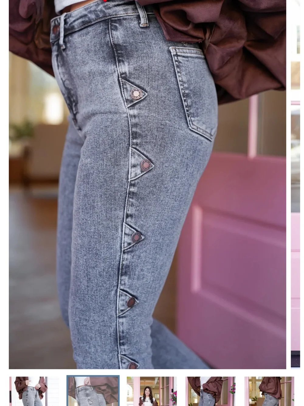 Judy Blue Gray Side-Button Flare Jeans - Picture 3 of 10